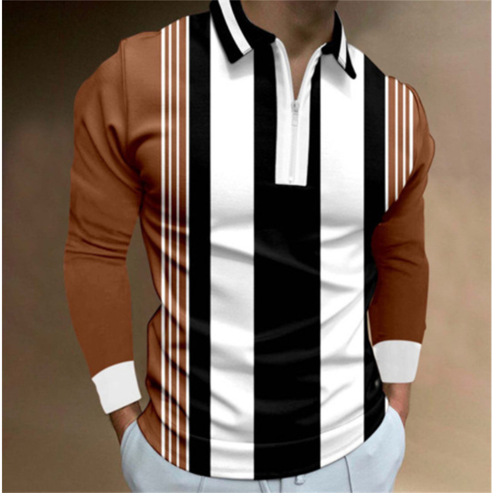 2024 Men's Foreign Trade Spring New European and American Digital Printing Men's Collared Large Polo Shirt Men's Long Sleeve Paul