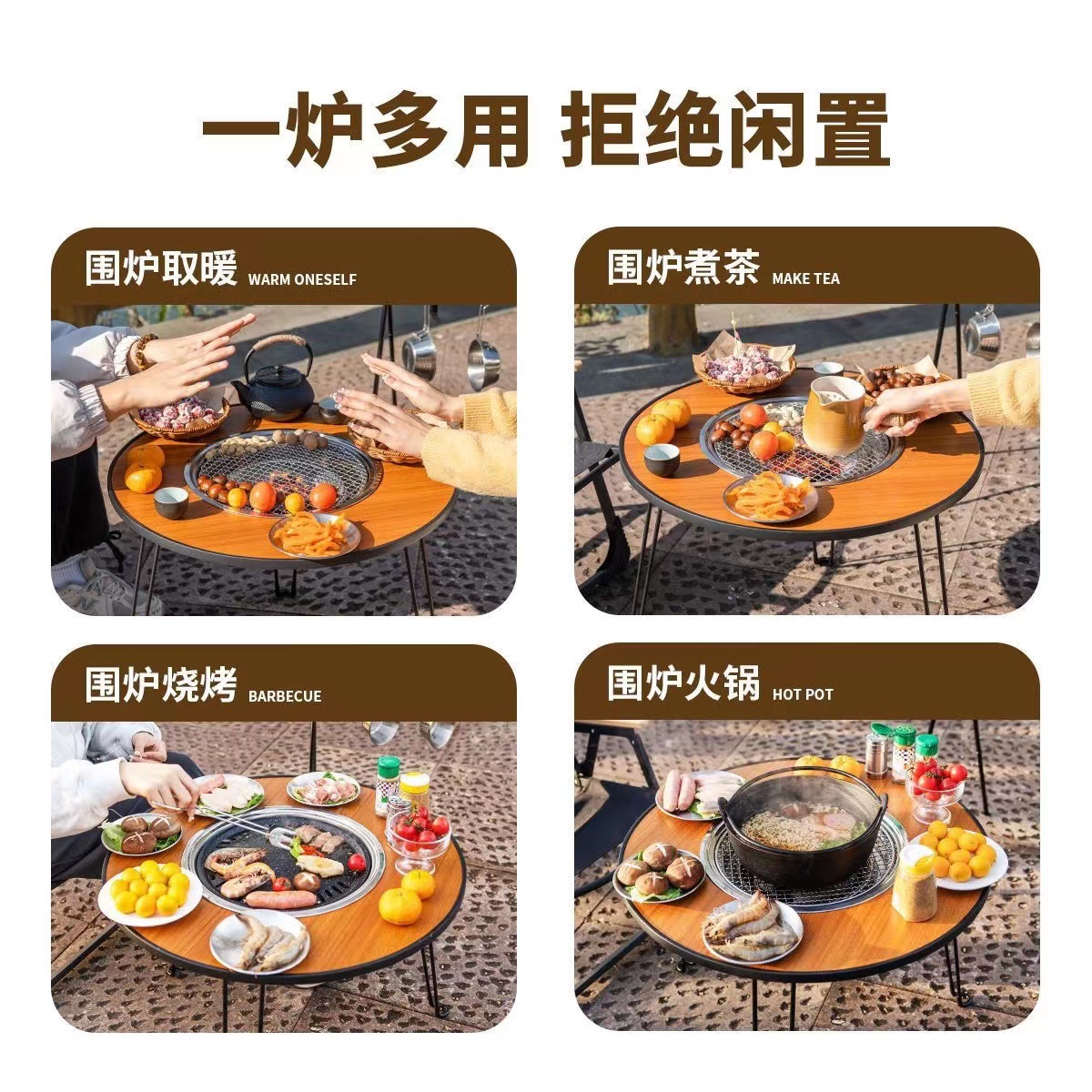 Mesa de barbacoa portátil plegable carbón asado horno de barbacoa al aire libre hogar sin humo asado jardín exterior horno de cocción de té