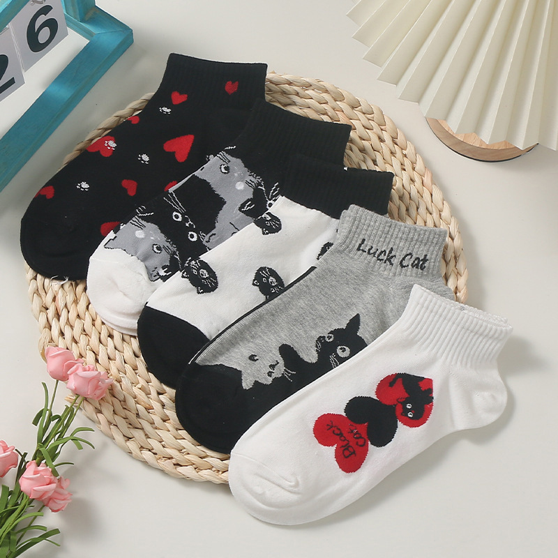 Cross-Border Amazon Hot-Selling Women's Socks, Heart-Shaped Cat Short Socks, Direct Supply from Zhuji Manufacturer, Temu and Shein in Stock Cross-Border Amazon Hot-Selling Women's Socks, Heart-Shaped Cat Short Socks, Direct Supply from Zhuji Manufacturer, Temu and Shein in Stock