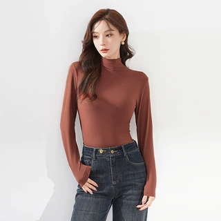 【可加工定制】烟酰胺美肤半高领打底衫女春秋季大码长袖百搭上衣