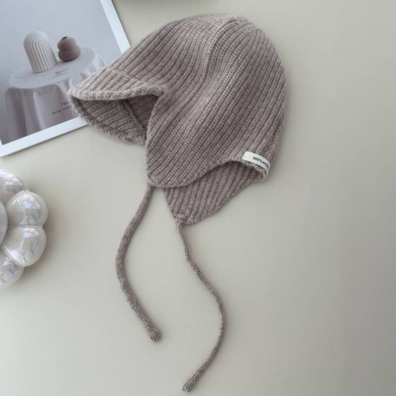 韩范100%WOOL纯羊毛短檐护耳帽女秋冬针织飞行帽巴拉克拉法毛线帽|undefined