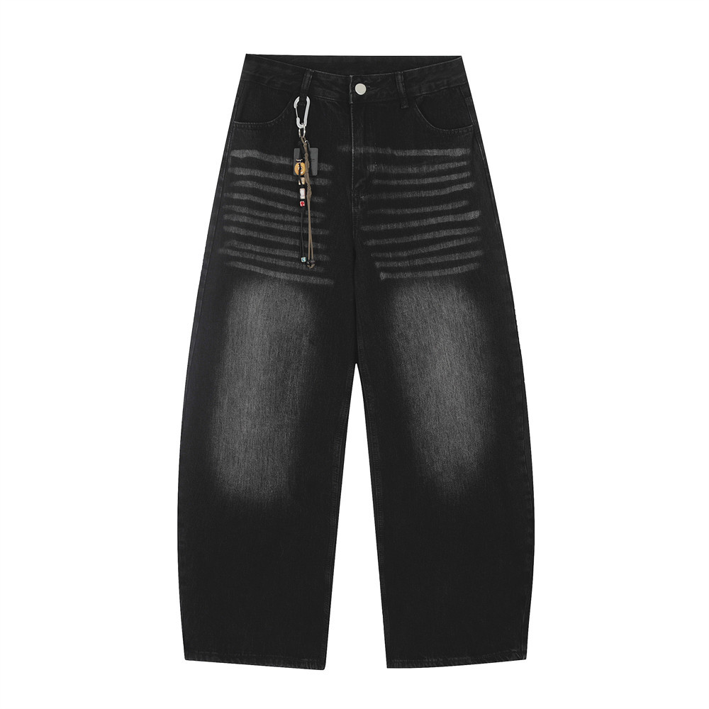 Men's Loose Fit Streetwear Denim Pants With Embroidery & Dagger Charm - Hip Hop Washed Jeans For Casual Wear (Black, S-4XL)_mkmklike.com