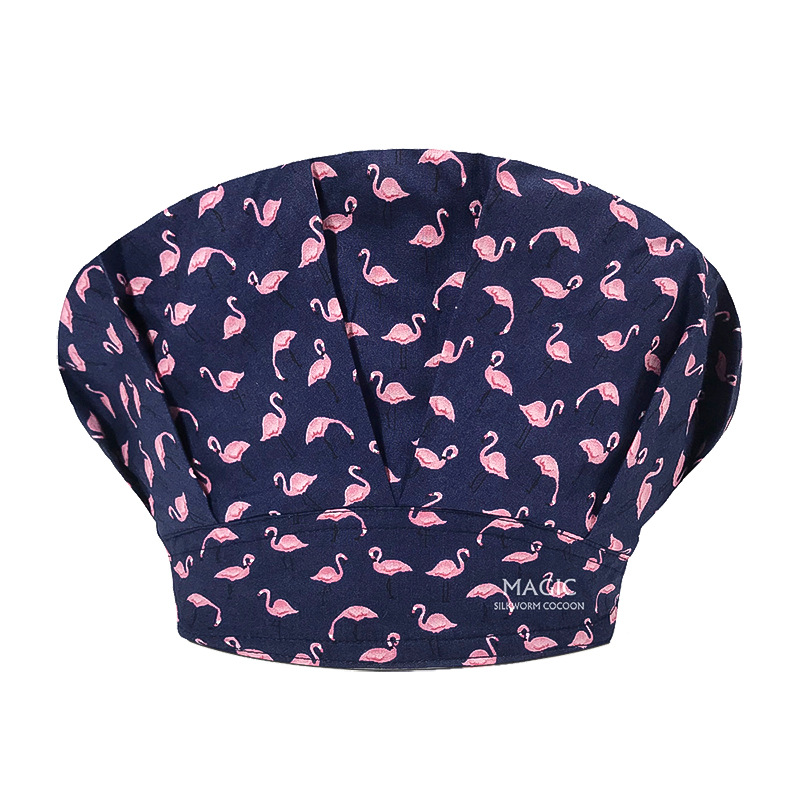 Sombrero de enfermera mujer chef cocinando cocina a prueba de aceite a prueba de humo pérdida de cabello sombrero esponjoso sombrero impreso puntera sombrero de trabajo ajuste elástico