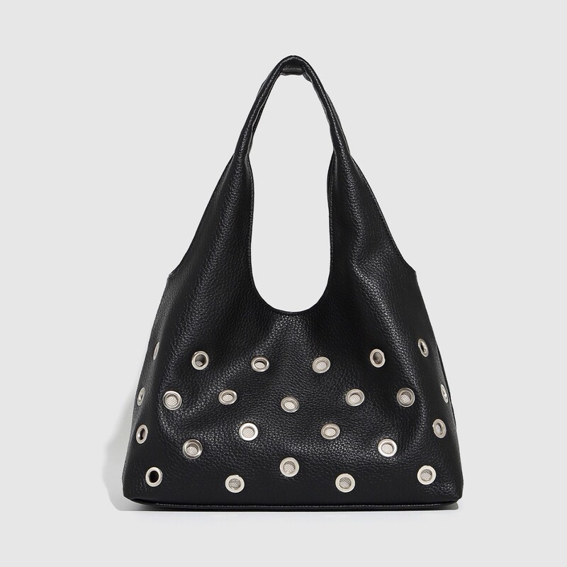 Cross-Border Rivet Armpit Bag Commuting Large-Capacity Shoulder Bag Hollow Handbag Rivet Punk Style Bucket Bag Women's Bag Cross-Border Rivet Armpit Bag Commuting Large-Capacity Shoulder Bag Hollow Handbag Rivet Punk Style Bucket Bag Women's Bag