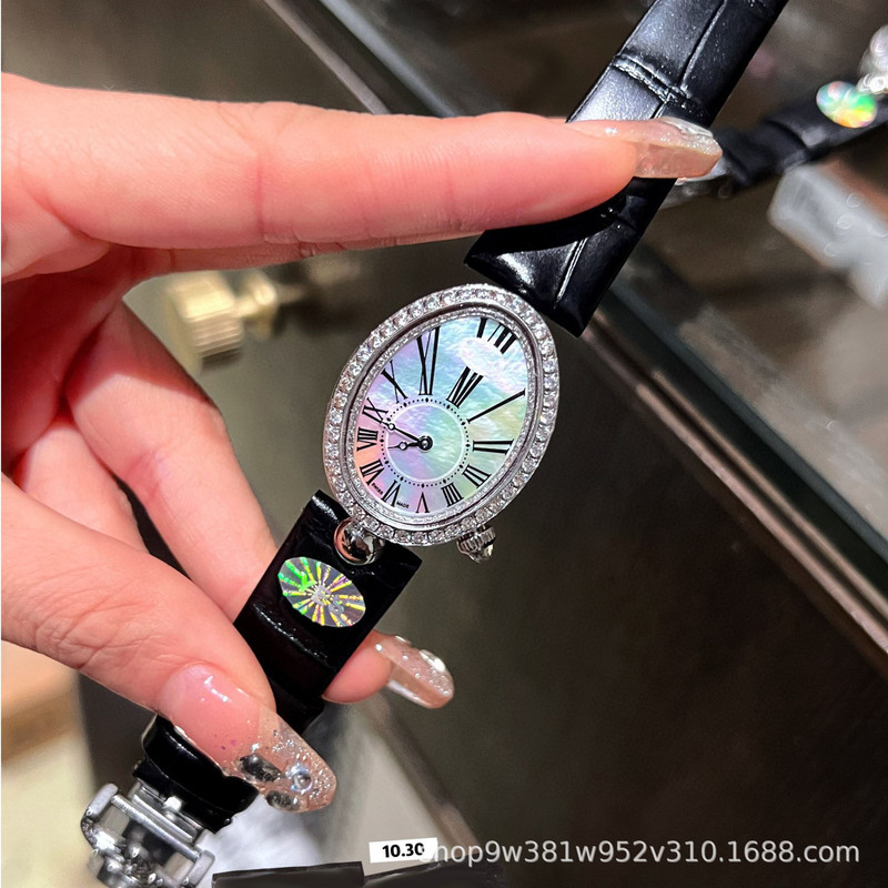 Explosive Queen of Naples Women's Watch Goose Egg Shaped Quartz Watch Pebble Fritillary Dial Cowhide Strap