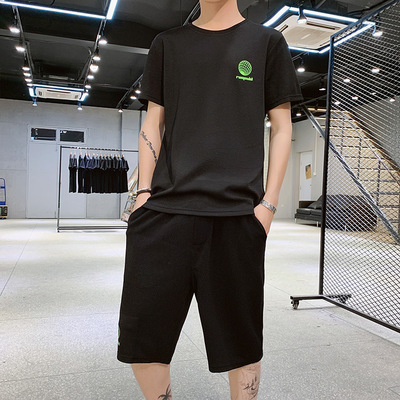 summer new pattern suit Easy Short sleeved shorts Five point pants student fashion Trend leisure time Sportswear Two piece set