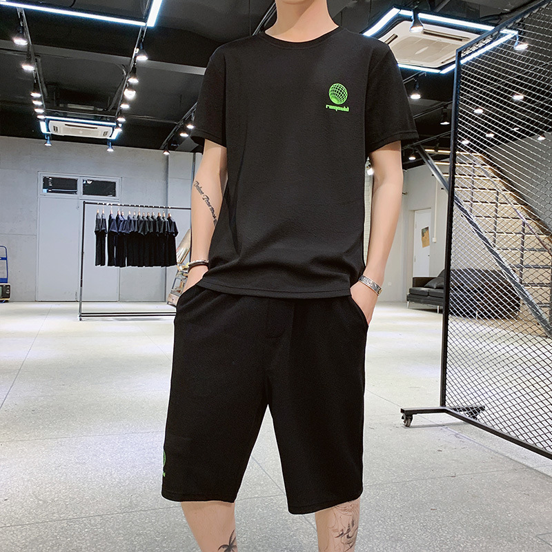 summer new pattern suit Easy Short sleeved shorts Five point pants student fashion Trend leisure time Sportswear Two piece set