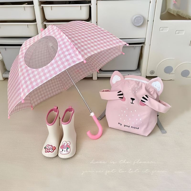 in stock wholesale ins Korean style plaid children thickened windshield umbrella baby cute street shot transparent umbrella