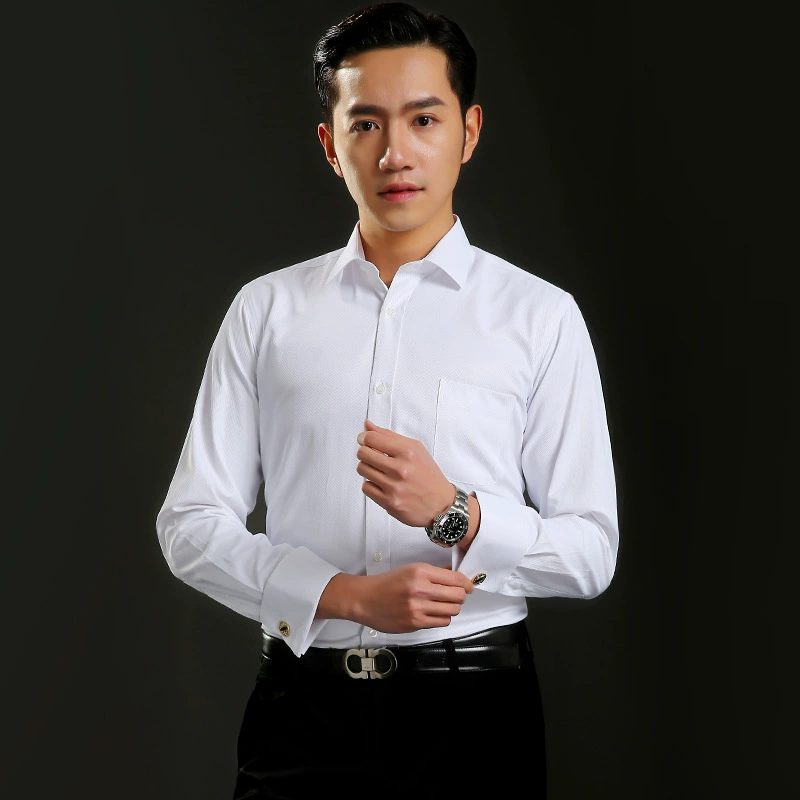 Новая французская деловая рубашка с длинными рукавами мужская мода запонки белый воротничок рубашка свободная мужская полоска большого размера французская подкладка