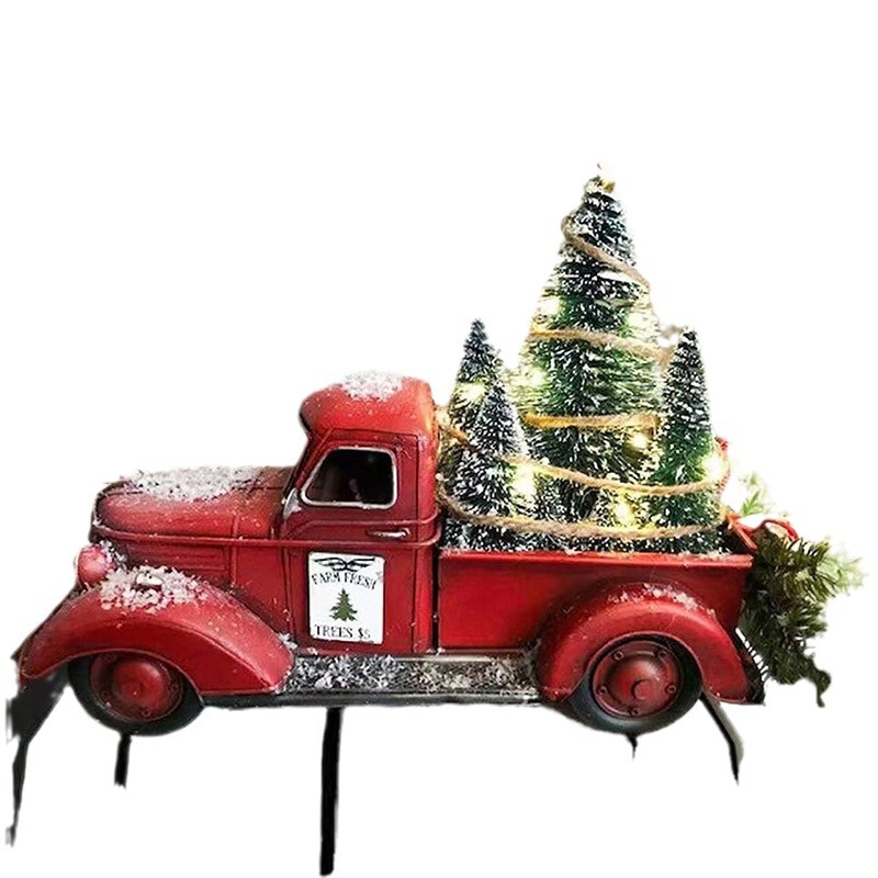 国境を越えた新しいクリスマス赤い車クリスマスツリー装飾樹脂赤いトラックおじいさん車の家庭モデル|undefined
