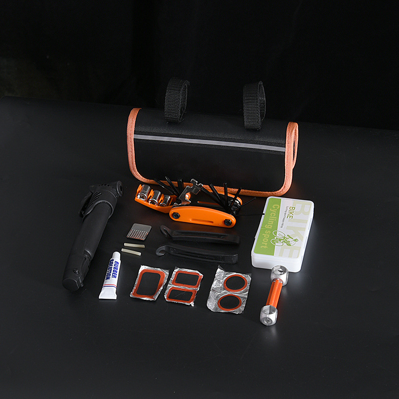 Kit de herramientas de reparación de neumáticos de bicicleta kit de reparación de bomba de aire llave de pegamento multipropósito portátil para bicicleta de montaña