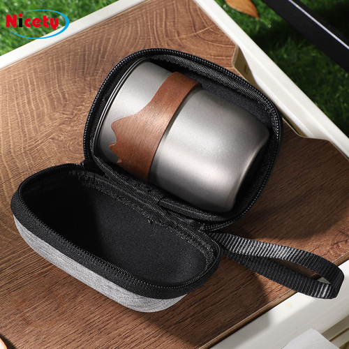 Pure titanium tea set complete gift box outdoor camping double-layer tea cup household teapot portable filter tea maker