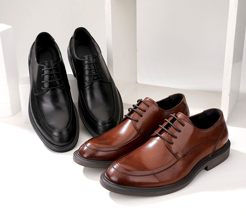Plus-size business dress shoes men's British style tie top layer of cow leather wedding shoes_voghion.com