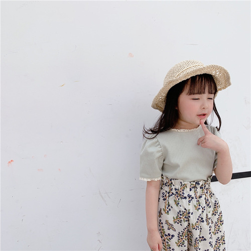 adbaby children's clothing 2024 summer new products girls Korean lace short-sleeved T-shirt bottoming shirt 20566