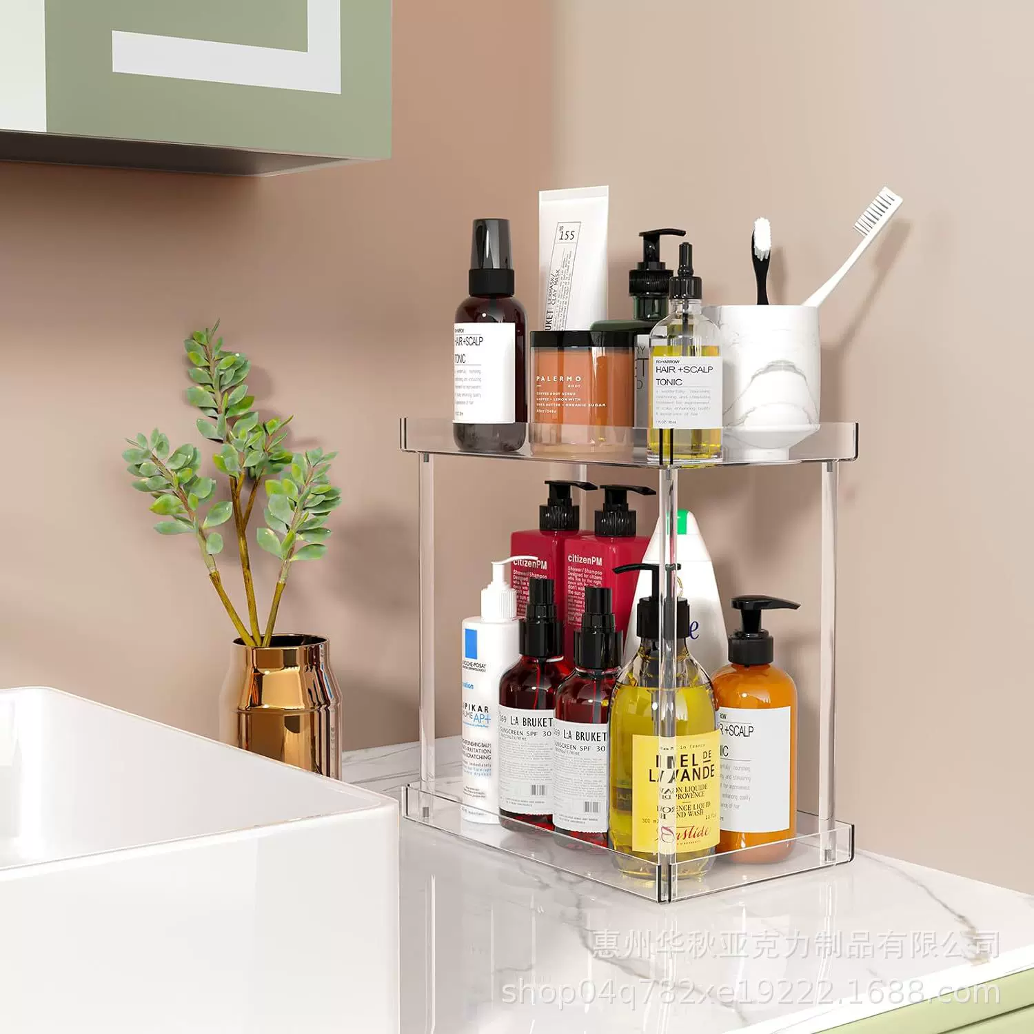 亚克力双层置物架浴室洗护用品收纳架化妆品展示架可用于厨房收纳