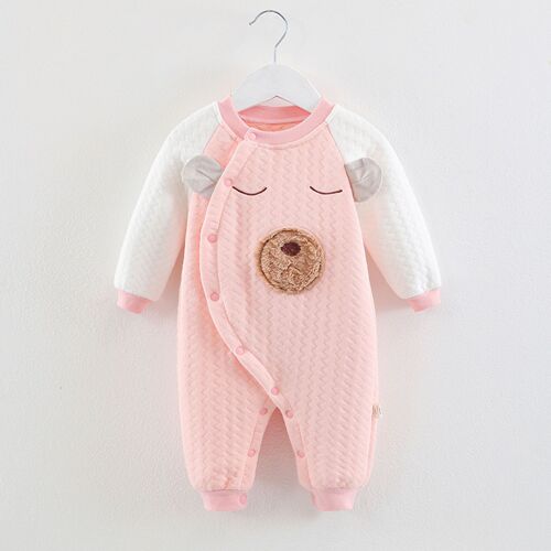 Baby jumpsuit autumn and winter cotton three-layer warm jumpsuit baby clothes baby thickened newborn crawling suit