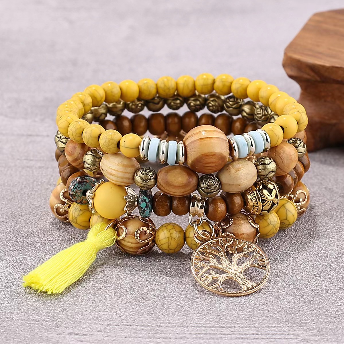 Retro Ethnic Style Life Tree Wood Unisex Bracelets display picture 4