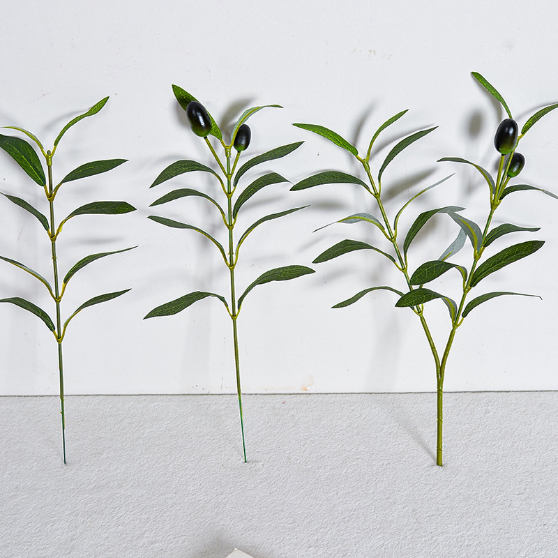 Manufacturer Wholesale Artificial Single Olive Branch Green Faux Two-Pronged Olive Leaf Accessory Artificial Plant Home Decor Cross-Border