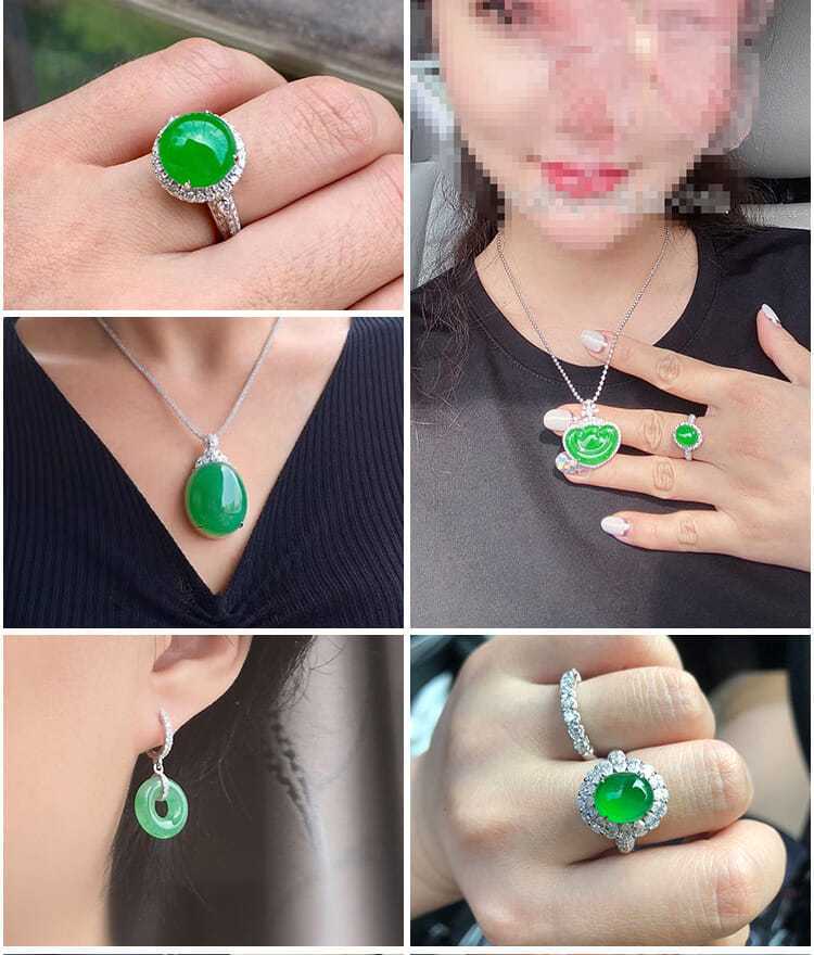 Mặt dây chuyền ngọc bích xanh dương hình quả bầu khảm bạc có giấy chứng nhận chi tiết 8