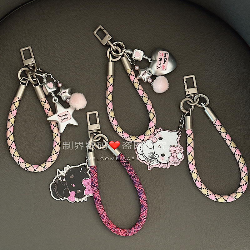 Cute Girl Kt Cat Lanyard Wrist Strap Phone Charm Colorful Camera Keychain Anti-Loss Wrist Strap Lanyard