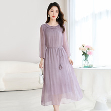 杭州重磅真丝顺纡连衣裙女夏2026年新款气质优雅显瘦桑蚕丝中长裙