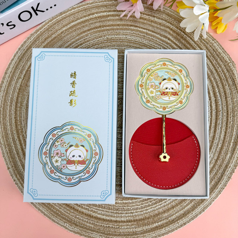金属製ハンドヘルドミラー、中国風の文化的で創造的な高品質ギフトボックス、小さなミラー、旅行用ポータブル化粧鏡、お土産ギフト|undefined