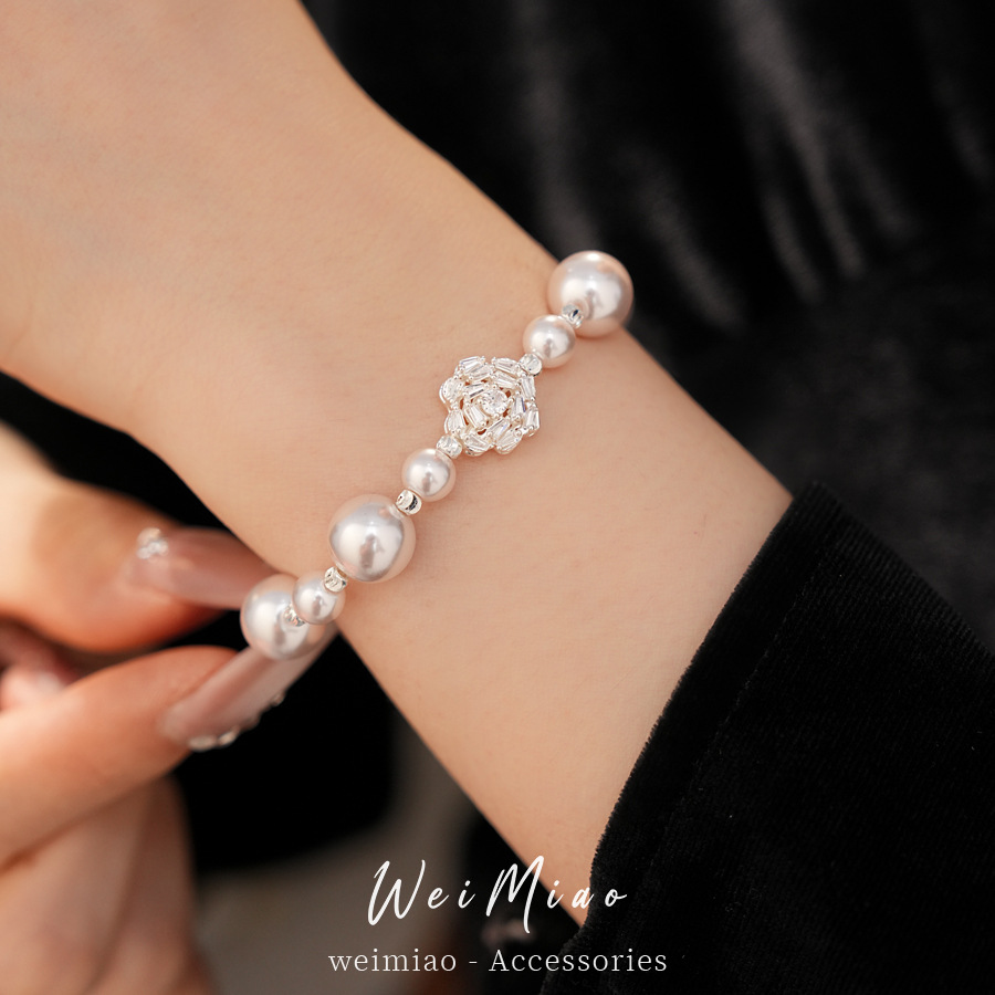 Pulsera de perlas de piedra de diamante ligera de lujo nicho de alto nivel pulsera temperamento de moda al por mayor joyas de mano image 5