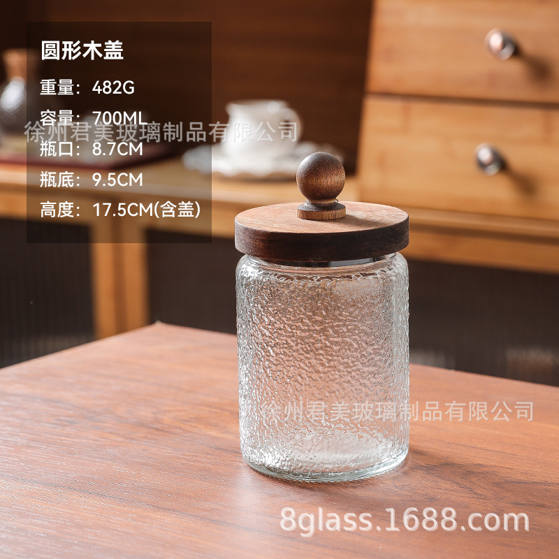 Tanque de almacenamiento de vidrio retro Begonia casera granos naranja frutas secas lata de almacenamiento de té lata de Acacia cubierta de madera mayorista