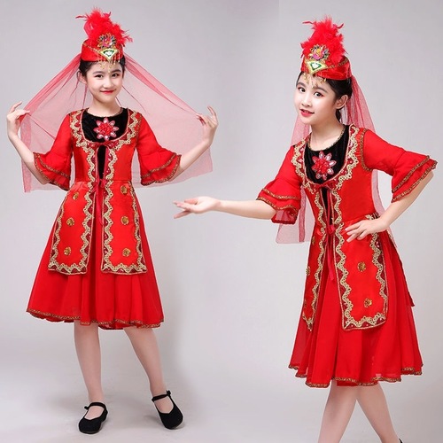 Chinese folk dance dress xinjiang dance dresses for children girls boys uygur festival dance costumes dance xinjiang performance skirts
