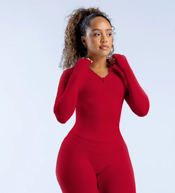 Women's Slim Fit Long Sleeved Sports Top Quick Drying Fitness Yoga Wear Half Zip Sportswear Top_desvips.com