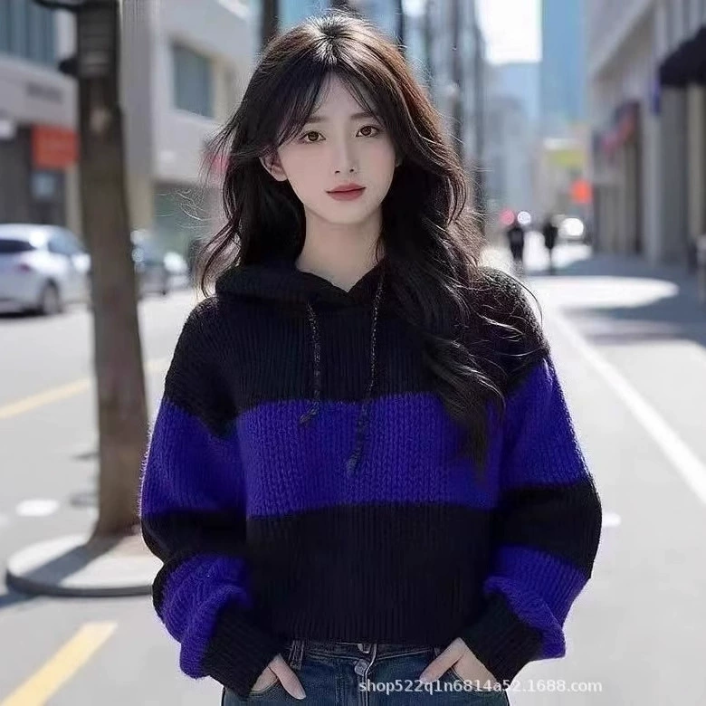 Осенний и зимний новый корейский ленивый, свободный, стильный дикий толстый цвет с капюшоном вязаный свитер женский топ