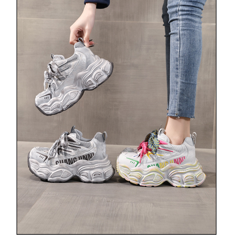Giày sneaker nữ đế dày tăng chiều cao phong cách dad shoes — xanh lá cây chi tiết 17