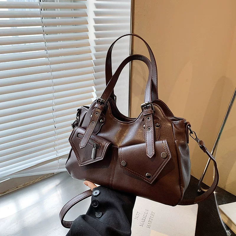 Retro shoulder bag, vintage-style faux leather, compact 24×13×12 cm, multiple colors