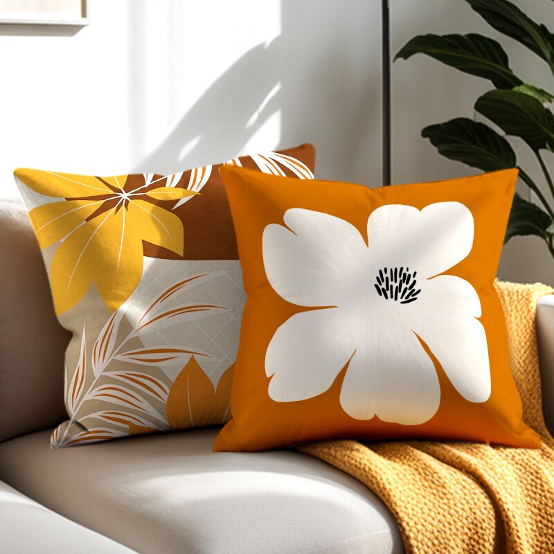 Luz de lujo nórdico simple almohada de viento naranja geométrica impresa de doble cara cojín de ventana flotante decoración sofá sala de estar almohada