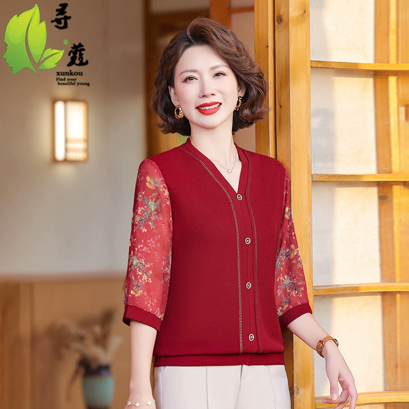 Новое летнее платье мама тонкая рубашка женская летняя средняя и пожилая женская рубашка летняя новая одежда 50-летняя женщина