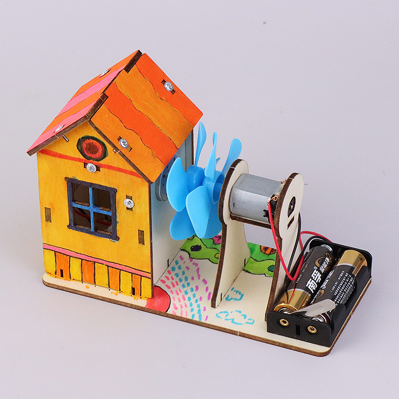 Wind Power Generation House Station DIY Hand-Assembled Technology Primary School Students Production Invention Kidsren's Experimental Material Package Teaching Aids