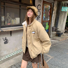美式棒球服冬季新款女学院风小个子宽松短款加厚棉衣刺绣棉服外套