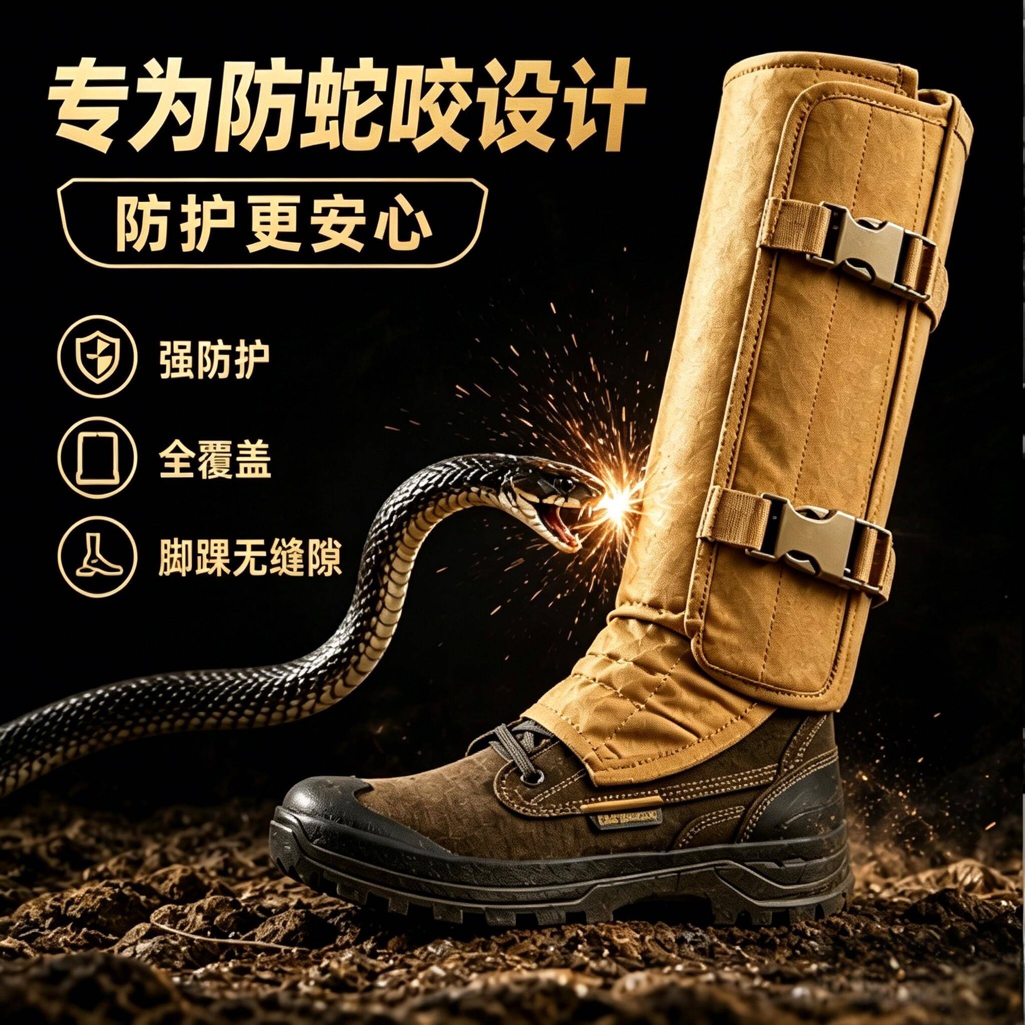 Anti-snake bite leg protectors, outdoor protective gear, thickened belt buckle, long boots, puncture-resistant, for outdoor activities like fishing, hiking, and mountaineering