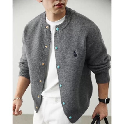 New Autumn/Winter Turquoise Button Design Sweater Jacket for Men, Embroidered, Thickened, Classic Versatile Casual Knit Cardigan New Autumn/Winter Turquoise Button Design Sweater Jacket for Men, Embroidered, Thickened, Classic Versatile Casual Knit Cardigan