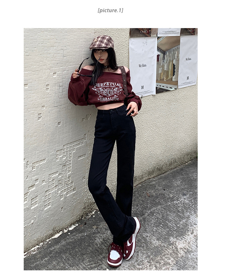 韩版复古高腰直筒牛仔裤女2024夏季新款弹力修身显瘦百搭烟管裤子详情8