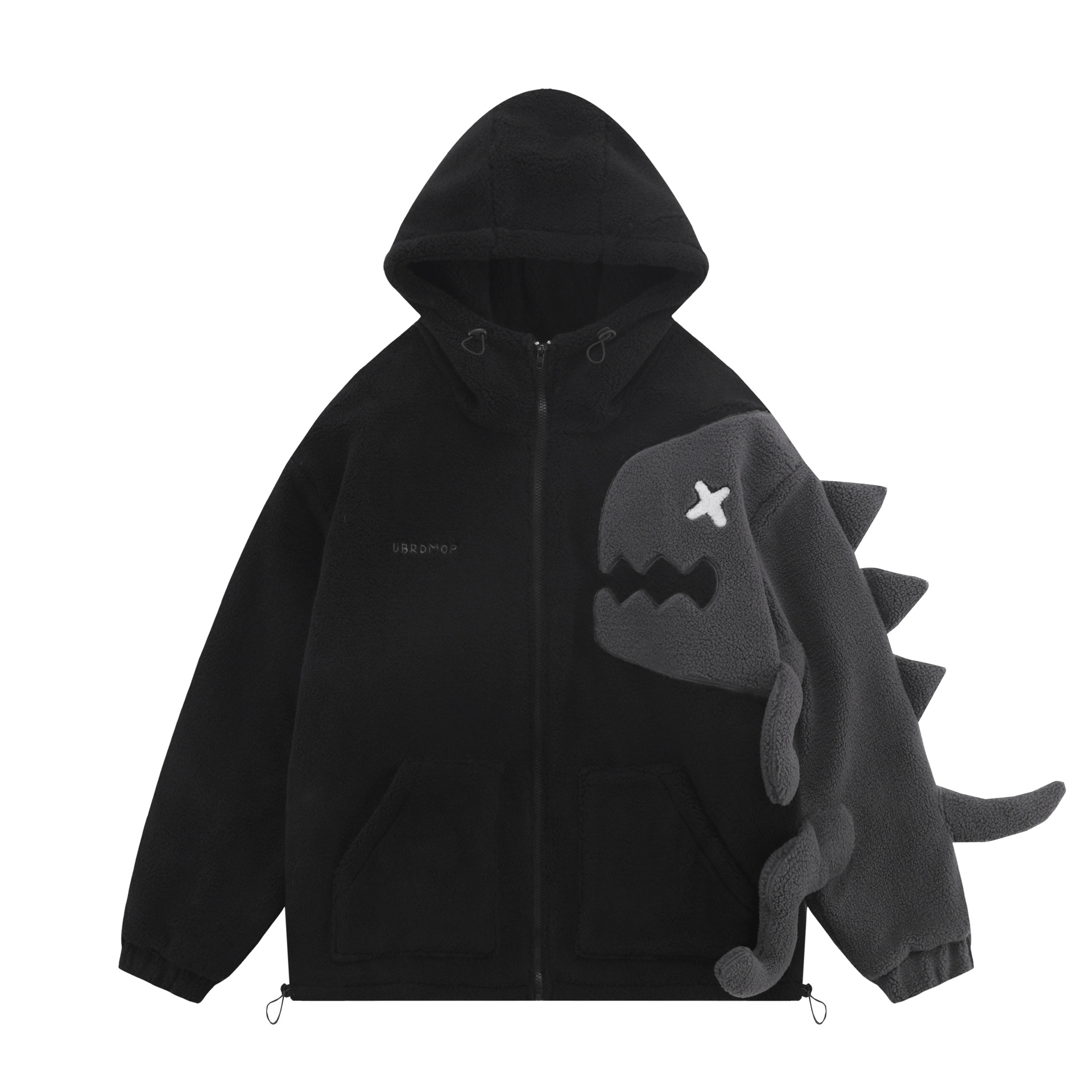 Herrenbekleidung trendiger Retro-Dinosaurier-Lammwolle-Patchwork-Kapuzenmantel aus Baumwolle für Männer und Frauen, lockere, lässige, vielseitige Jacke für den Winter_voghion.com