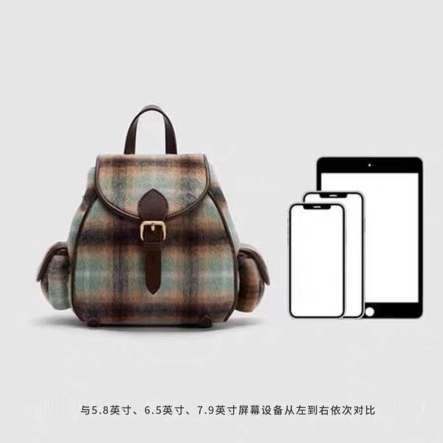 Mochila para las mujeres 2023 Otoño e Invierno nueva moda gradiente contraste color Plaid estudiante universitario mochila Suede Retro