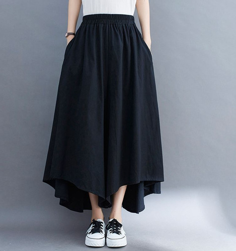 Women's Summer High-Waisted Wide Leg Pants Skirt Loose Matchable Casual Pants for Hiding Fat Uneven Thin 9/10th Pants