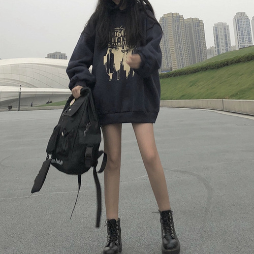 Fleece sweatshirt women's autumn and winter new Korean version loose retro Hong Kong style hooded student jacket women's one piece drop shipping