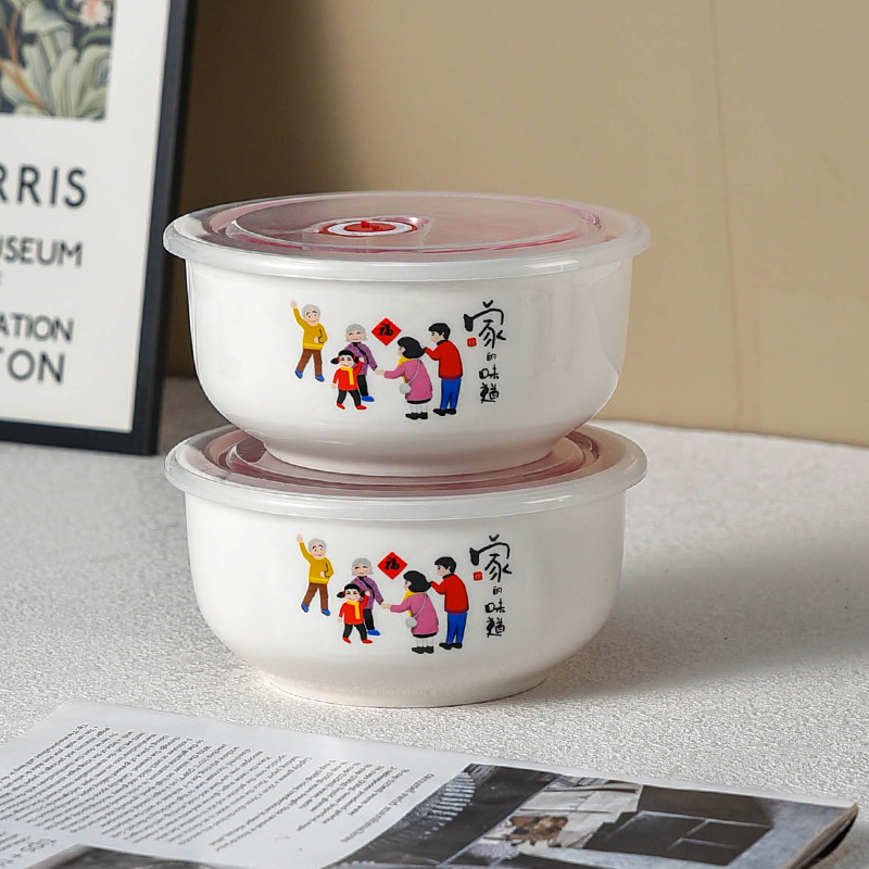 [Múltiples opcionales] cuenco de cerámica fresco cuenco de fideos de burbujas caja de almacenamiento de refrigerador microondas con cubierta sellada caja de almuerzo