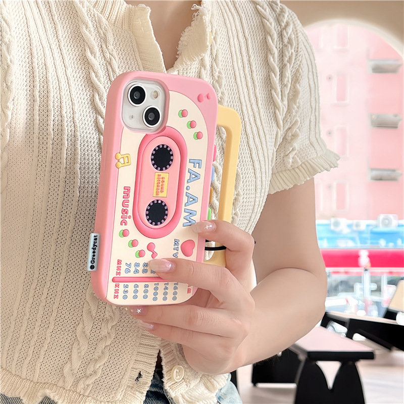 Japanese and Korean funny girl pink stereo radio for Apple 14 phone case iPhone13ProMax New