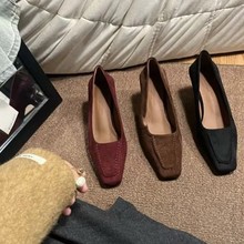 ~25新款老钱风职场高跟鞋极简舒适一脚蹬瓢鞋女方头浅口单鞋