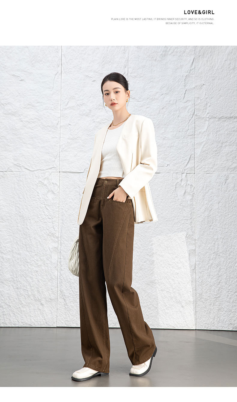 Quần jean nữ ống rộng cạp cao dáng suông chất cotton wash mềm — Màu xám lạnh chi tiết 22