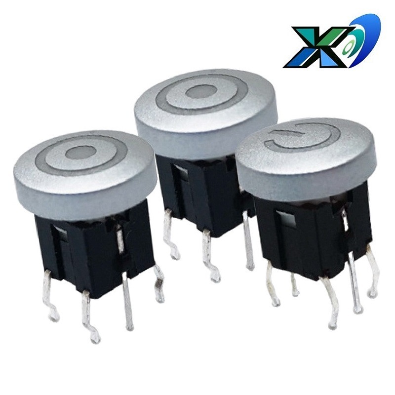 银色帽带灯按钮开关  镭雕图纹按钮开关立式  插件带灯按钮开关