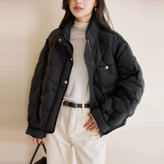 小香风羽绒服女短款2025冬新款时尚高级感金扣保暖洋气白鸭绒外套